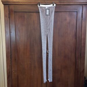 PrettyLittleThing White Mesh Rhinestone Fishnet Pants